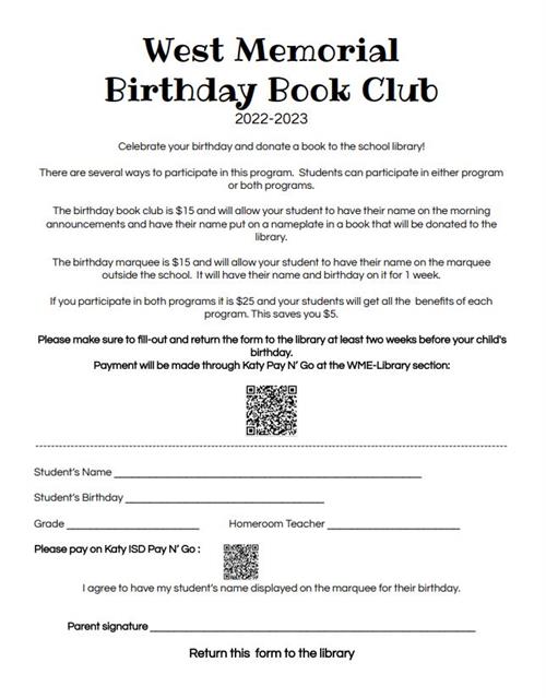 Birthday Book club form